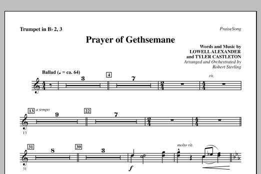 Robert Sterling Prayer Of Gethsemane - Bb Trumpet 2,3 sheet music notes and chords arranged for Choir Instrumental Pak