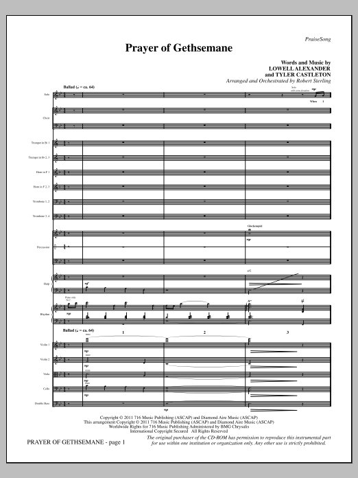 Robert Sterling Prayer Of Gethsemane - Full Score sheet music notes and chords arranged for Choir Instrumental Pak