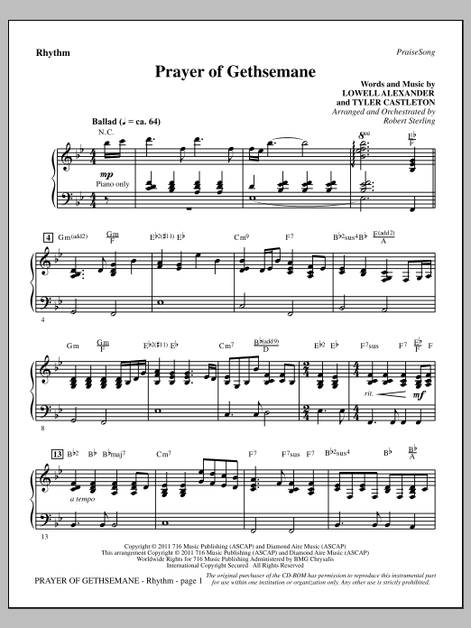 Robert Sterling Prayer Of Gethsemane - Rhythm sheet music notes and chords arranged for Choir Instrumental Pak