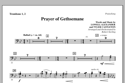 Robert Sterling Prayer Of Gethsemane - Trombone 1 & 2 sheet music notes and chords arranged for Choir Instrumental Pak