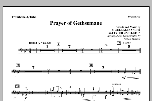 Robert Sterling Prayer Of Gethsemane - Trombone 3/Tuba sheet music notes and chords arranged for Choir Instrumental Pak