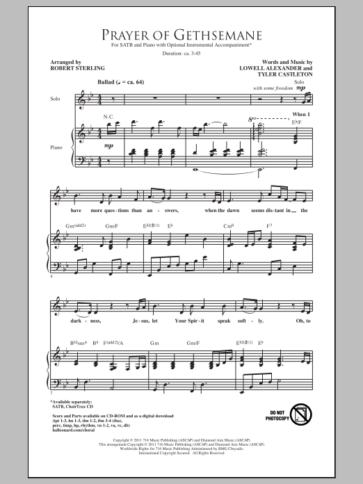 Robert Sterling Prayer Of Gethsemane sheet music notes and chords arranged for SATB Choir