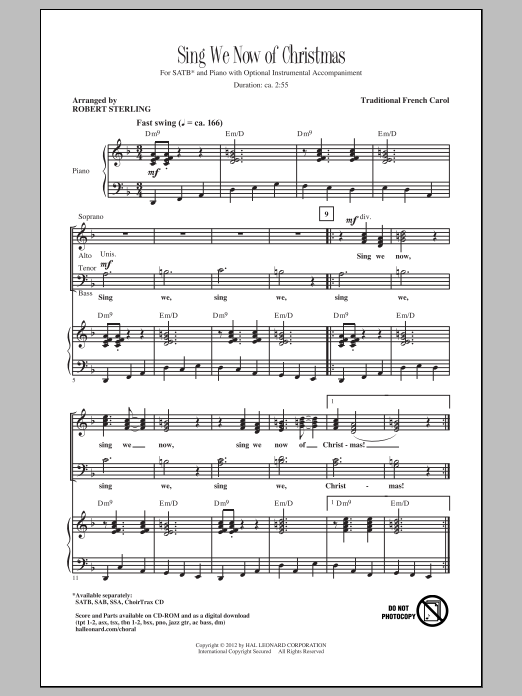 Robert Sterling Sing We Now Of Christmas sheet music notes and chords arranged for SATB Choir