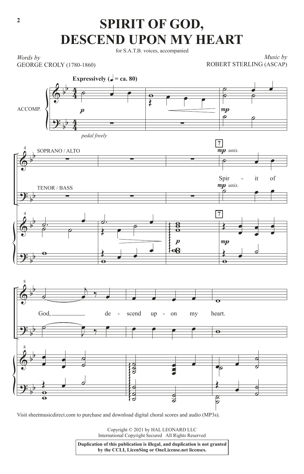 Robert Sterling Spirit Of God, Descend Upon My Heart sheet music notes and chords arranged for SATB Choir