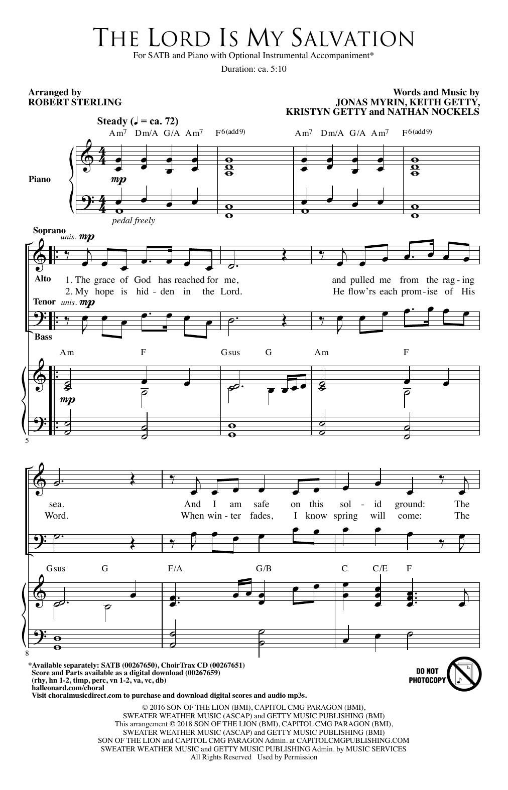 Robert Sterling The Lord Is My Salvation sheet music notes and chords arranged for SATB Choir