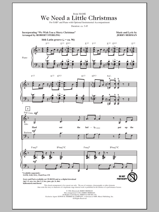 Robert Sterling We Need A Little Christmas sheet music notes and chords arranged for SATB Choir