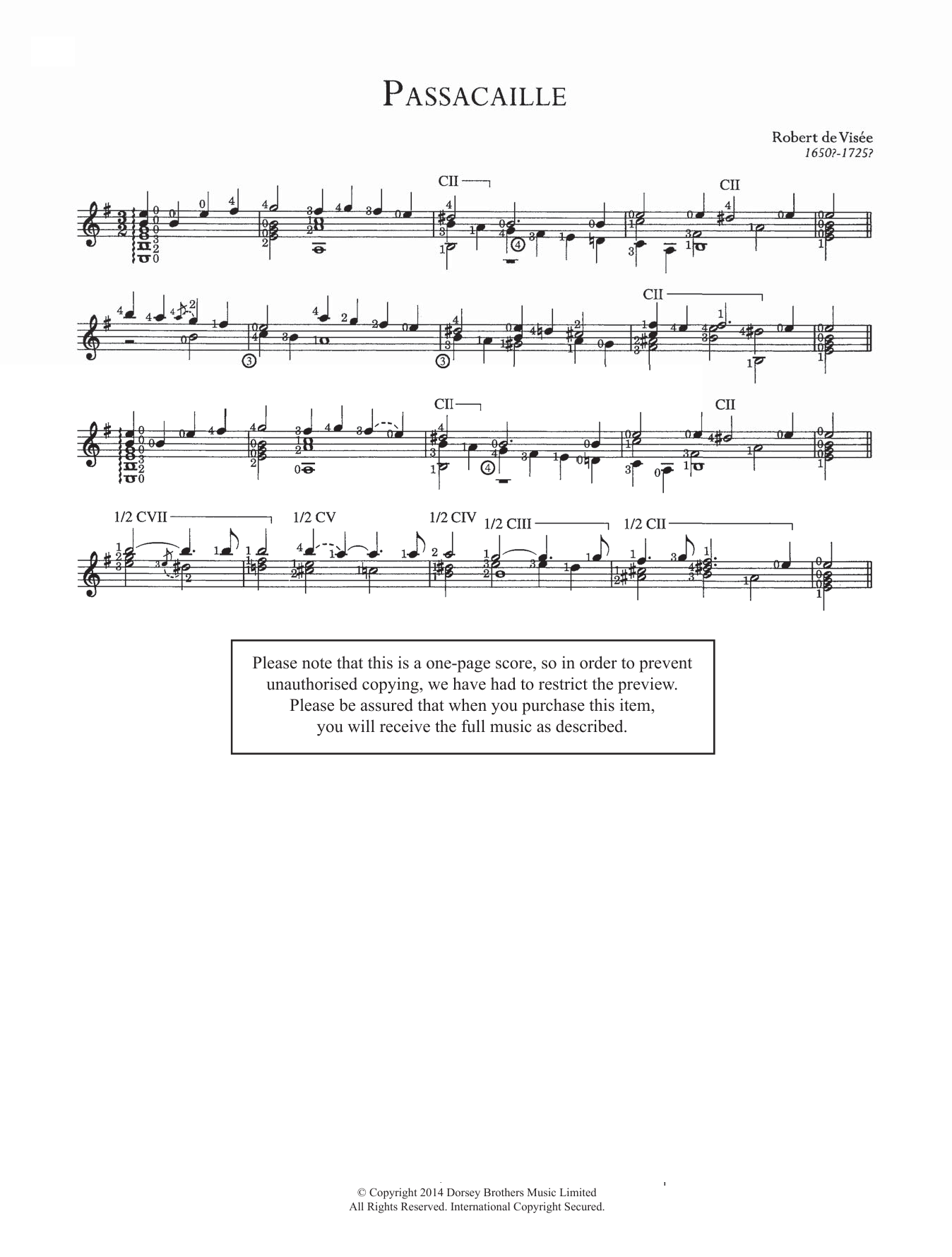 Robert Visee Passacaille sheet music notes and chords arranged for Easy Guitar