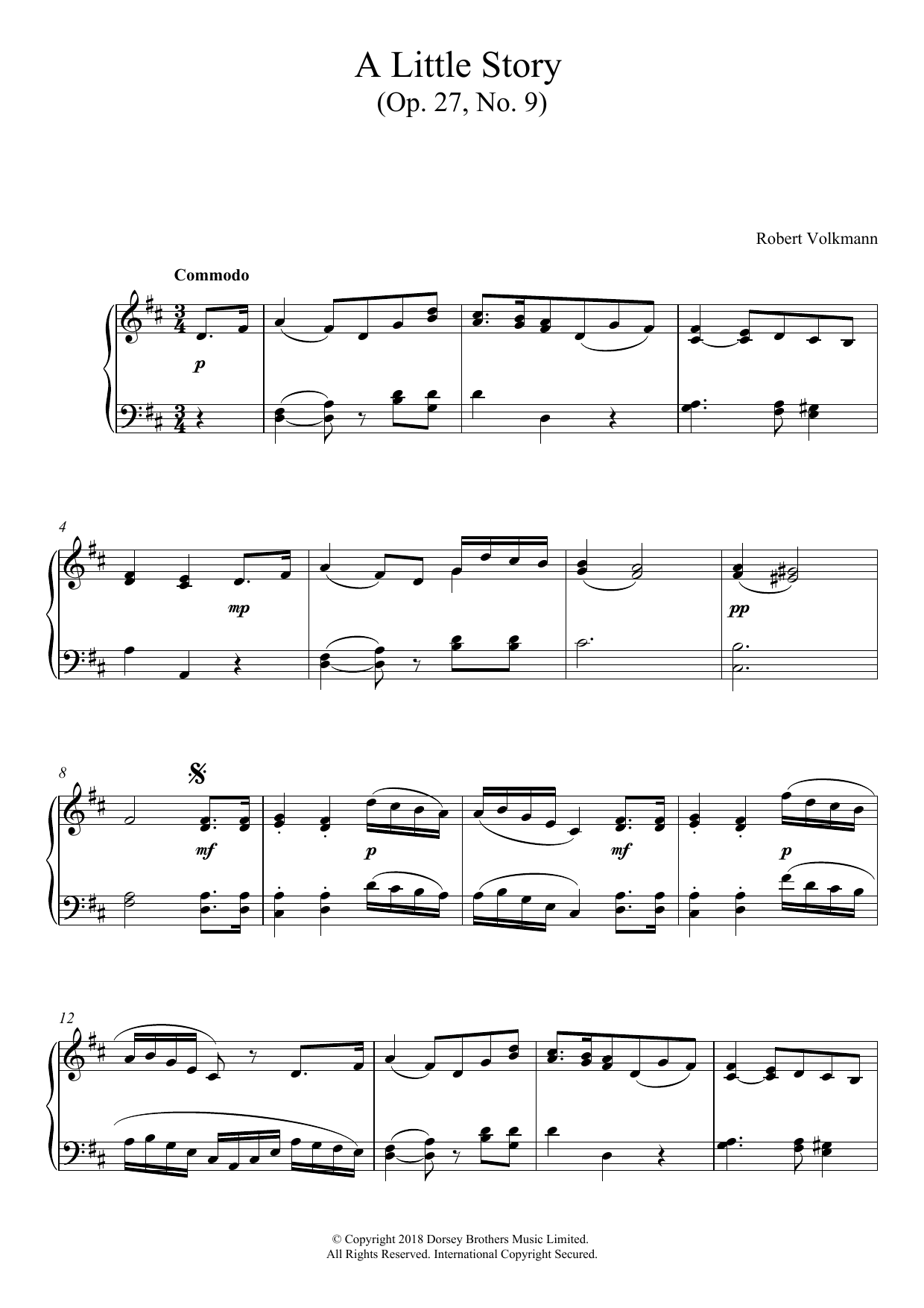 Robert Volkmann A Little Story Op. 27, No. 9 sheet music notes and chords arranged for Piano Solo
