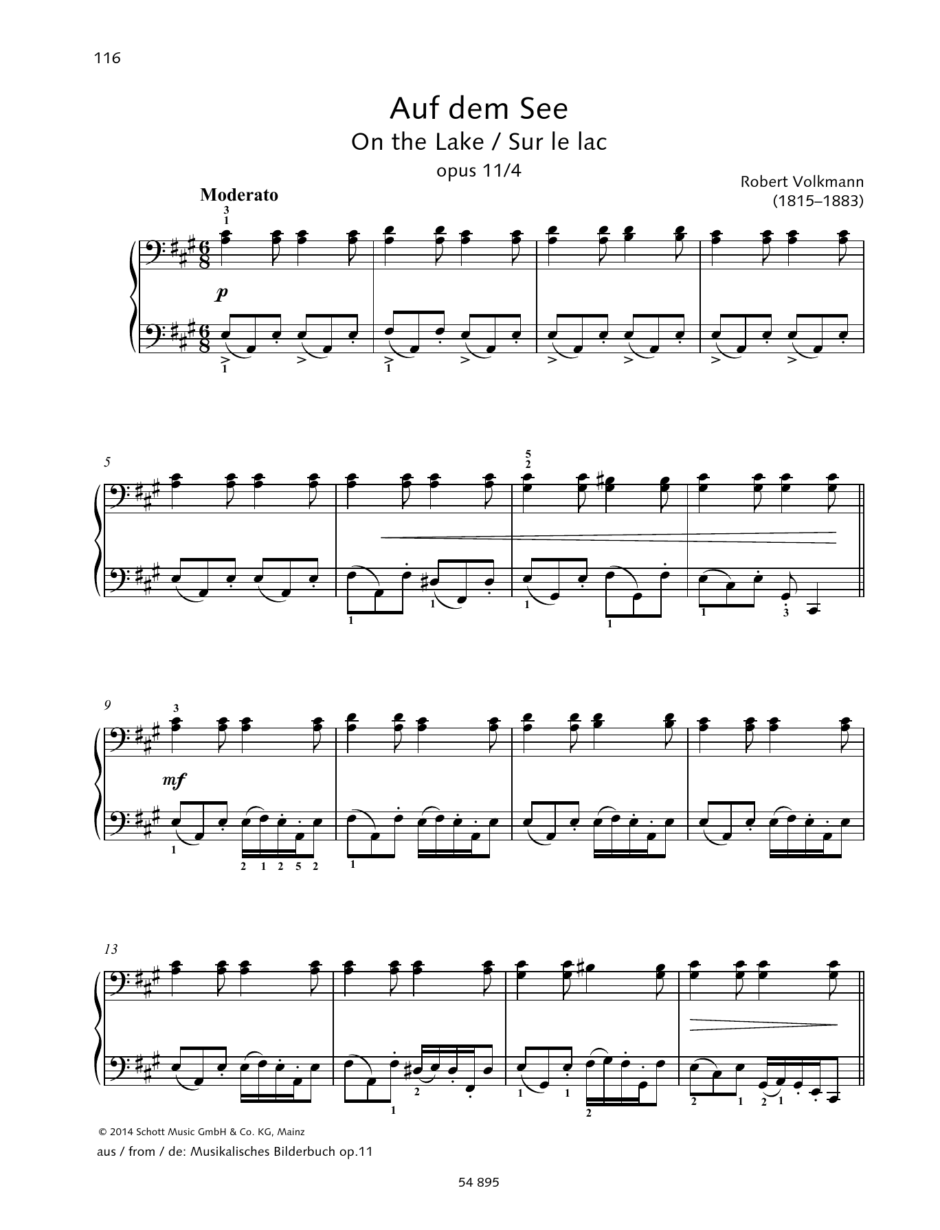 Robert Volkmann On the Lake sheet music notes and chords arranged for Piano Duet