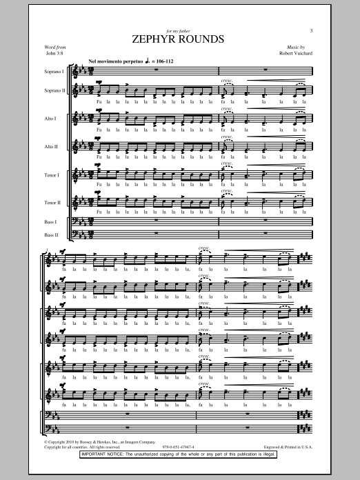 Robert Vuichard Zephyr Rounds sheet music notes and chords arranged for SATB Choir
