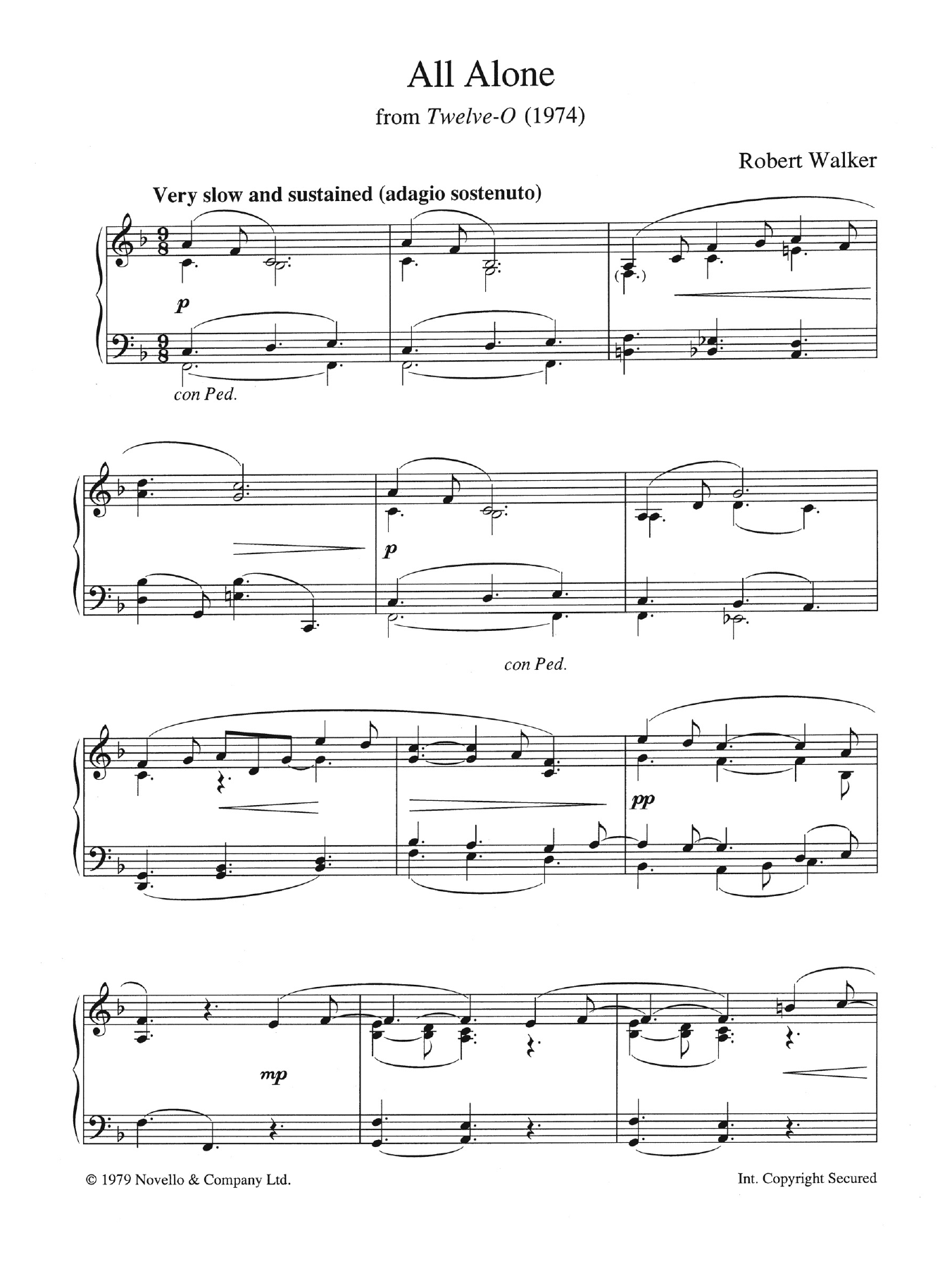 Robert Walker All Alone (from Twelve-O) sheet music notes and chords arranged for Piano Solo