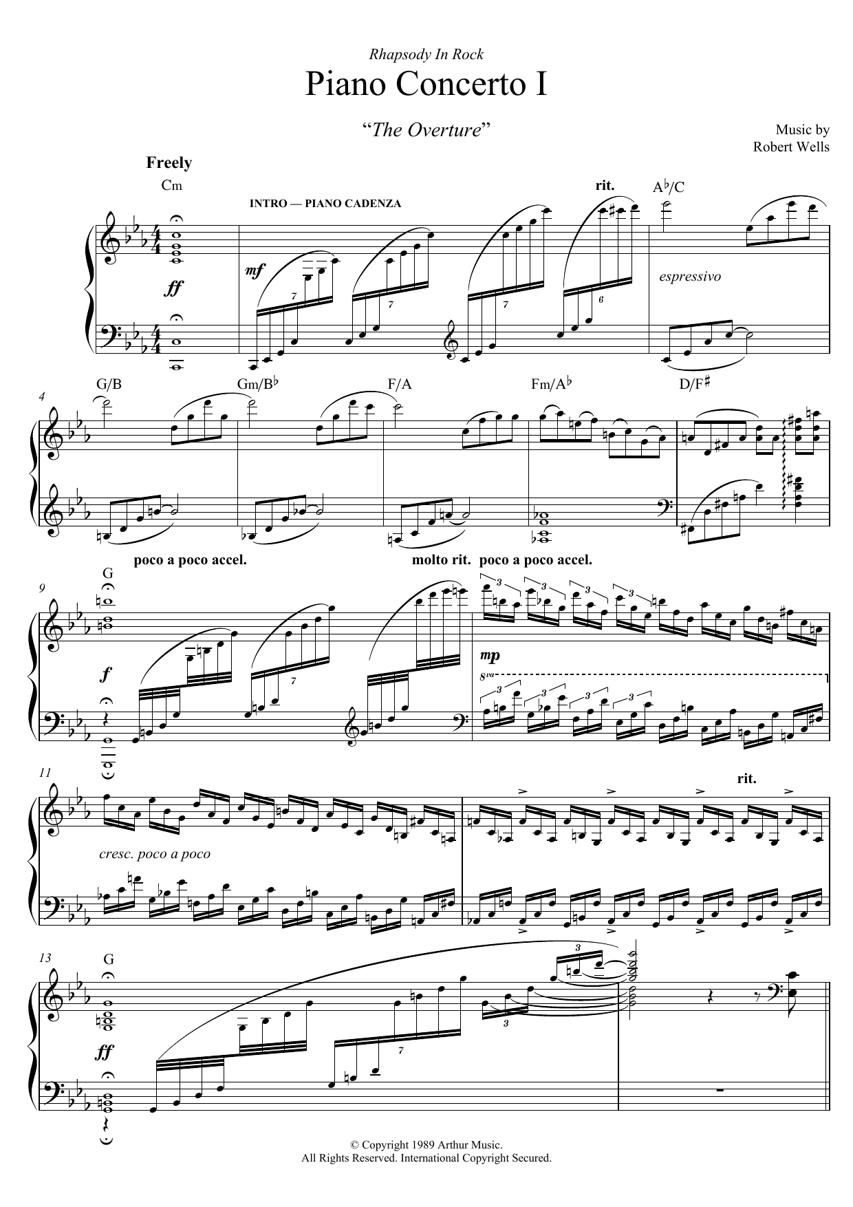 Robert Wells Piano Concerto: I. The Overture sheet music notes and chords arranged for Piano Solo
