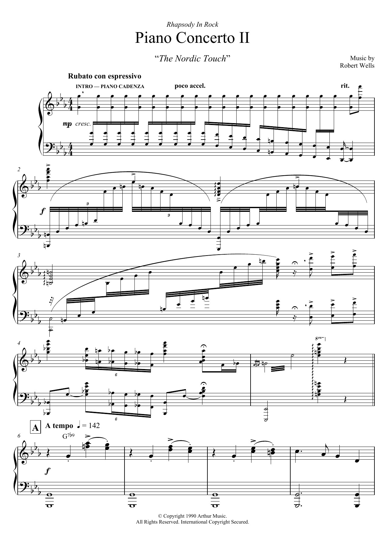 Robert Wells Piano Concerto: II. The Nordic Touch sheet music notes and chords arranged for Piano Solo