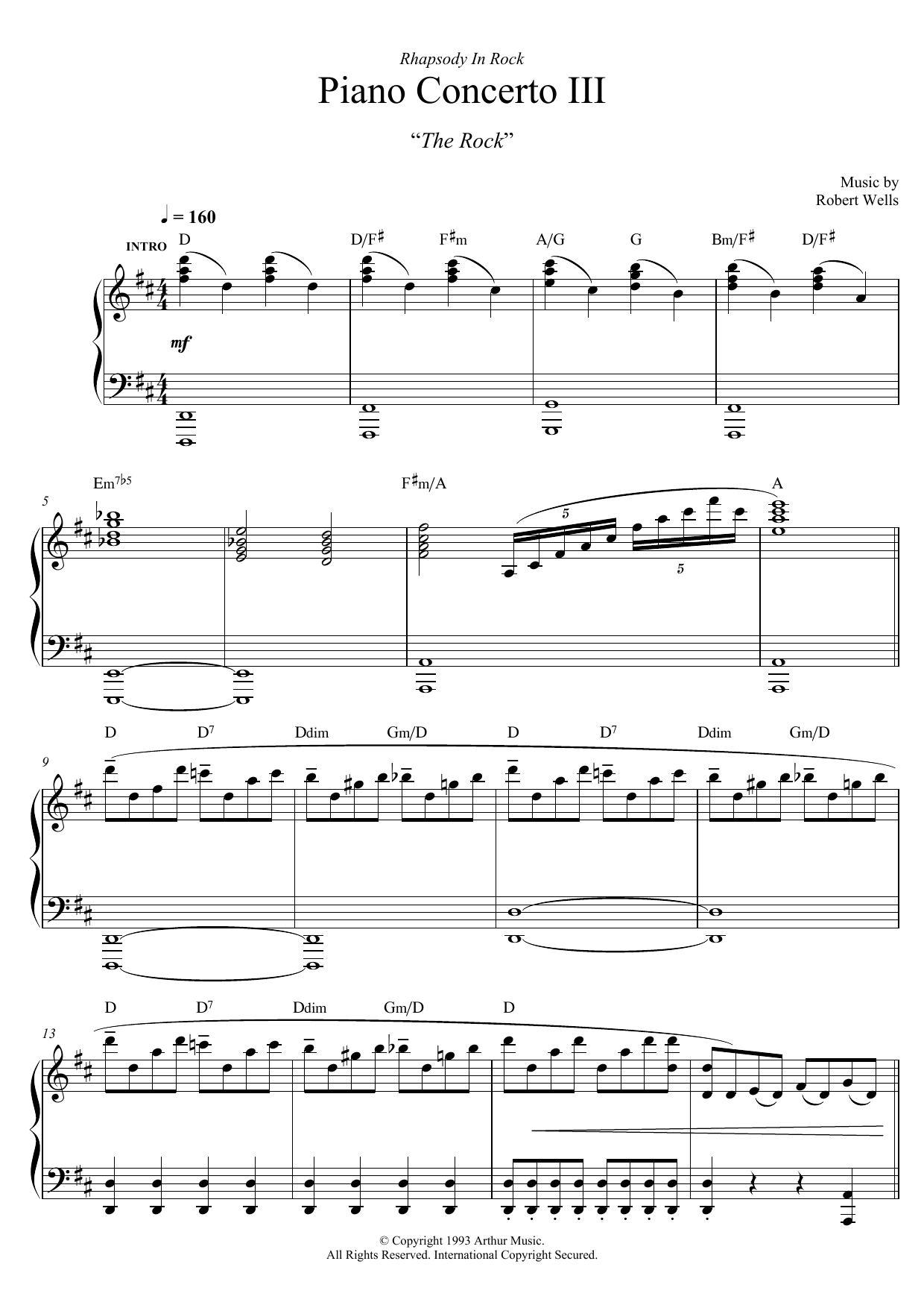 Robert Wells Piano Concerto: III. The Rock sheet music notes and chords arranged for Piano Solo