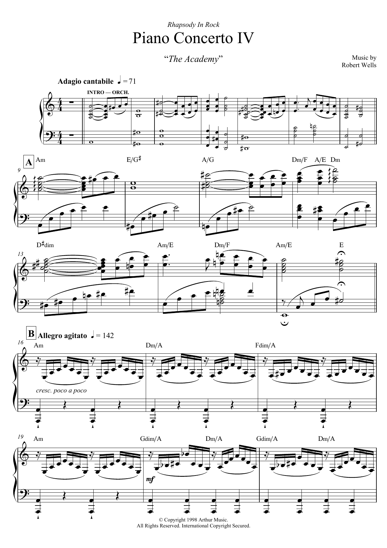 Robert Wells Piano Concerto: IV. The Academy sheet music notes and chords arranged for Piano Solo