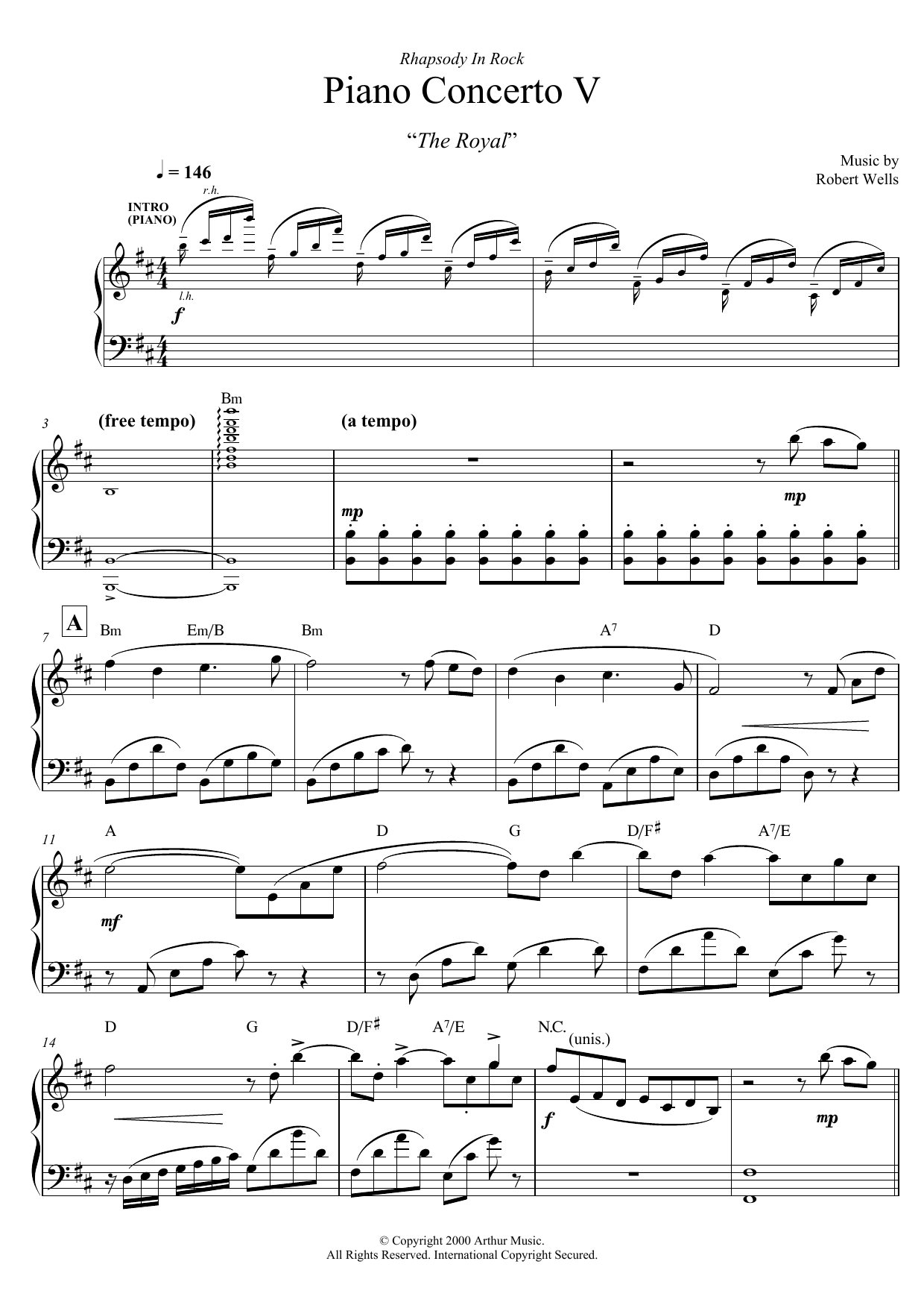 Robert Wells Piano Concerto: V. The Royal sheet music notes and chords arranged for Piano Solo
