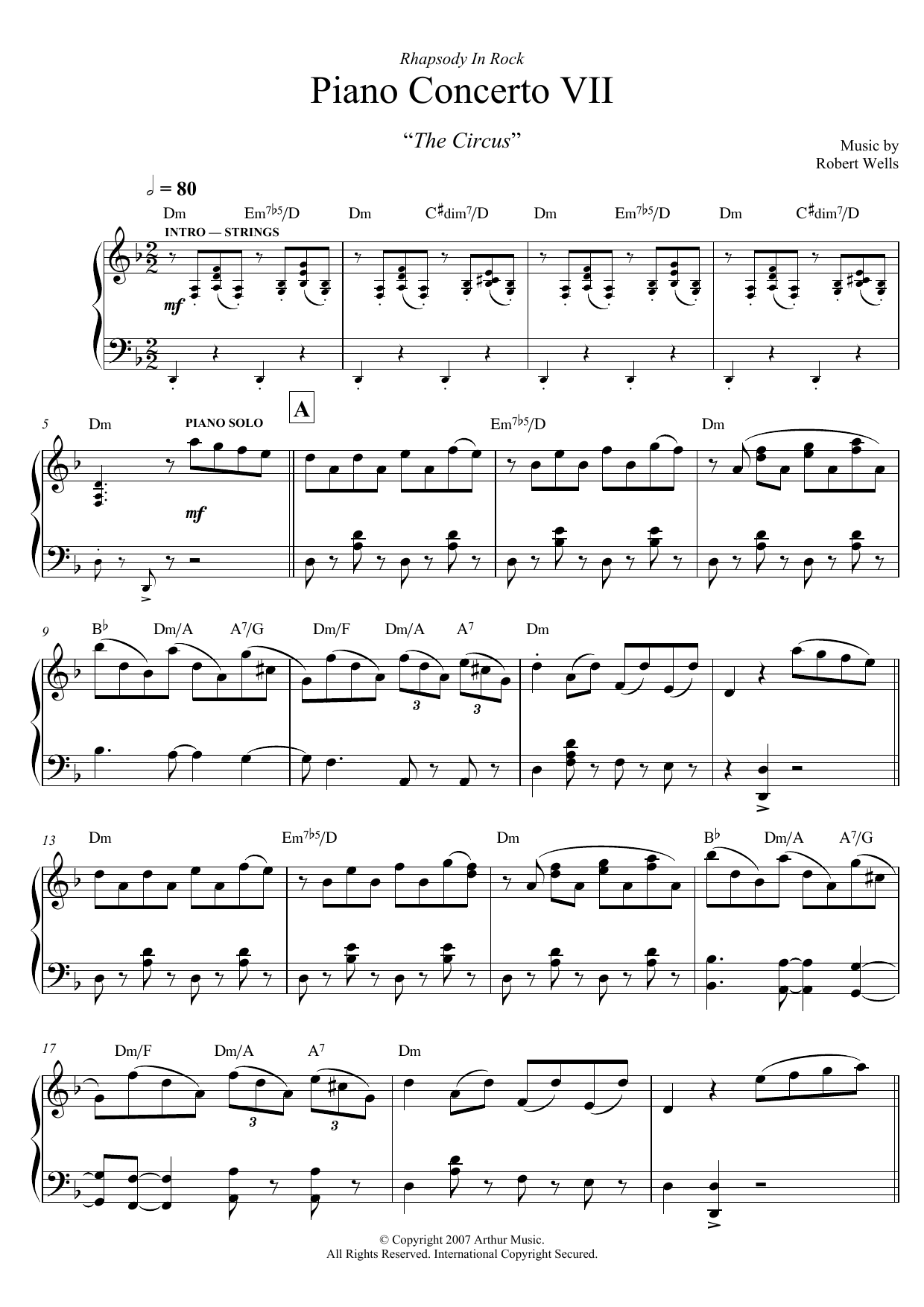 Robert Wells Piano Concerto: VII. The Circus sheet music notes and chords arranged for Piano Solo