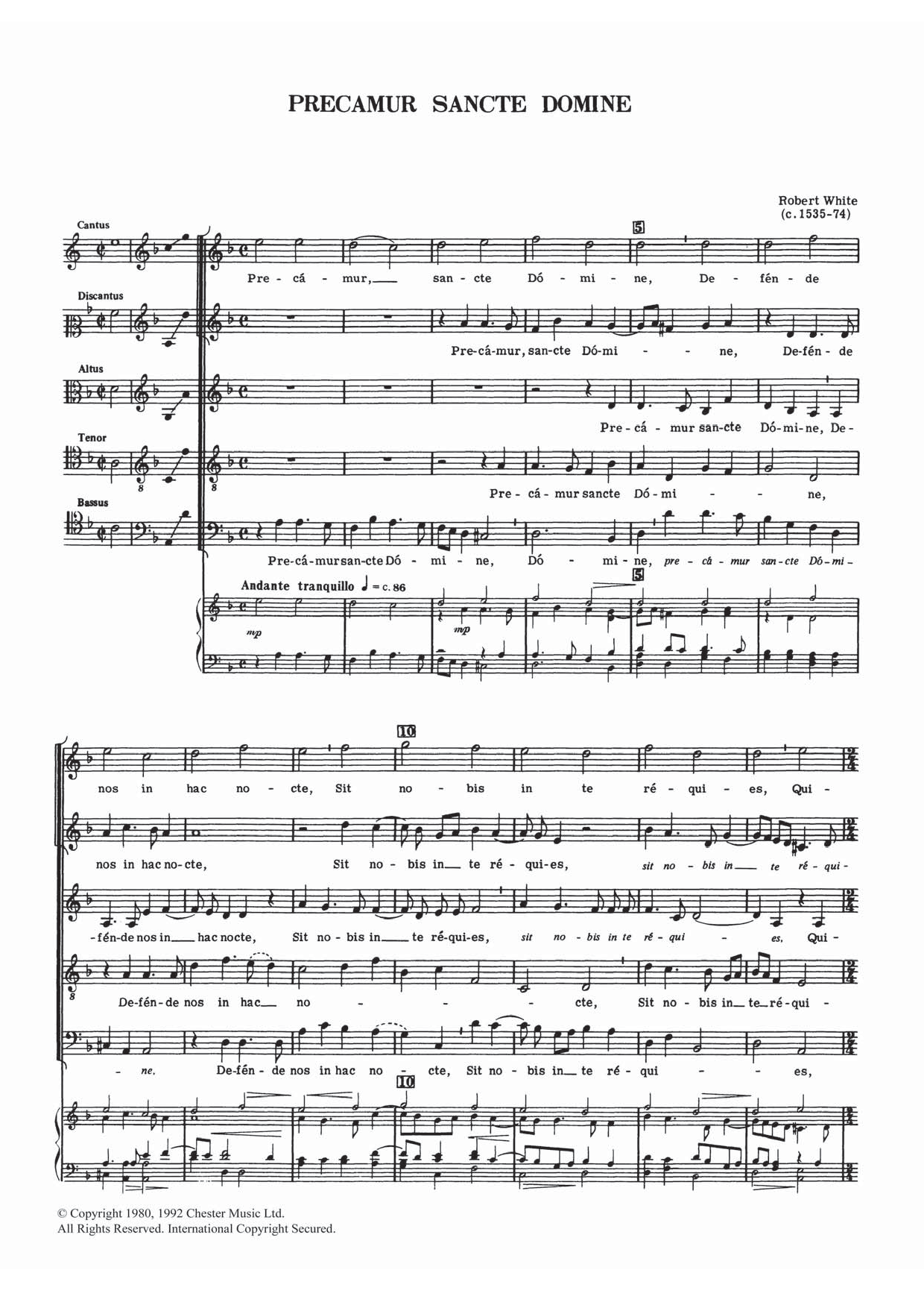 Robert White Precamur Sancte Domine sheet music notes and chords arranged for Piano, Vocal & Guitar Chords