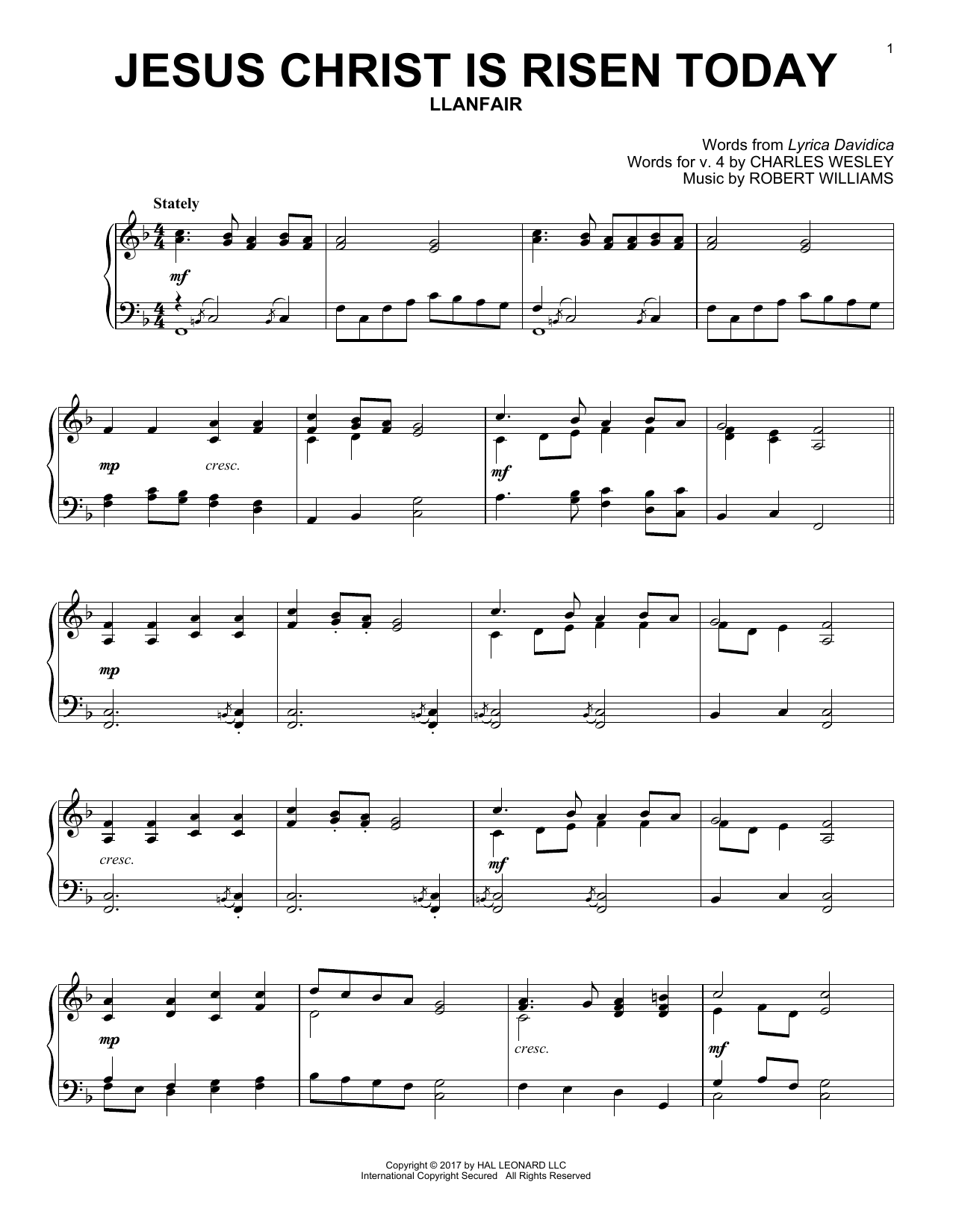 Robert Williams Jesus Christ Is Risen Today sheet music notes and chords arranged for Piano Solo