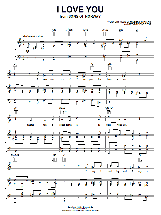 Robert Wright I Love You sheet music notes and chords arranged for Piano, Vocal & Guitar Chords (Right-Hand Melody)