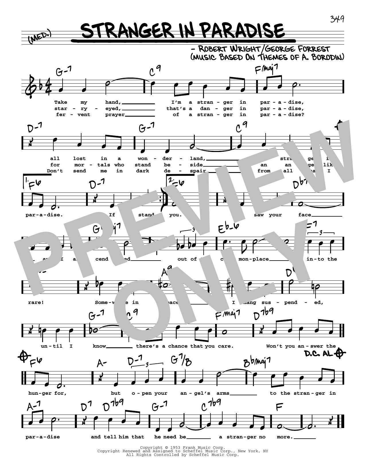 Robert Wright Stranger In Paradise (High Voice) sheet music notes and chords arranged for Real Book – Melody, Lyrics & Chords