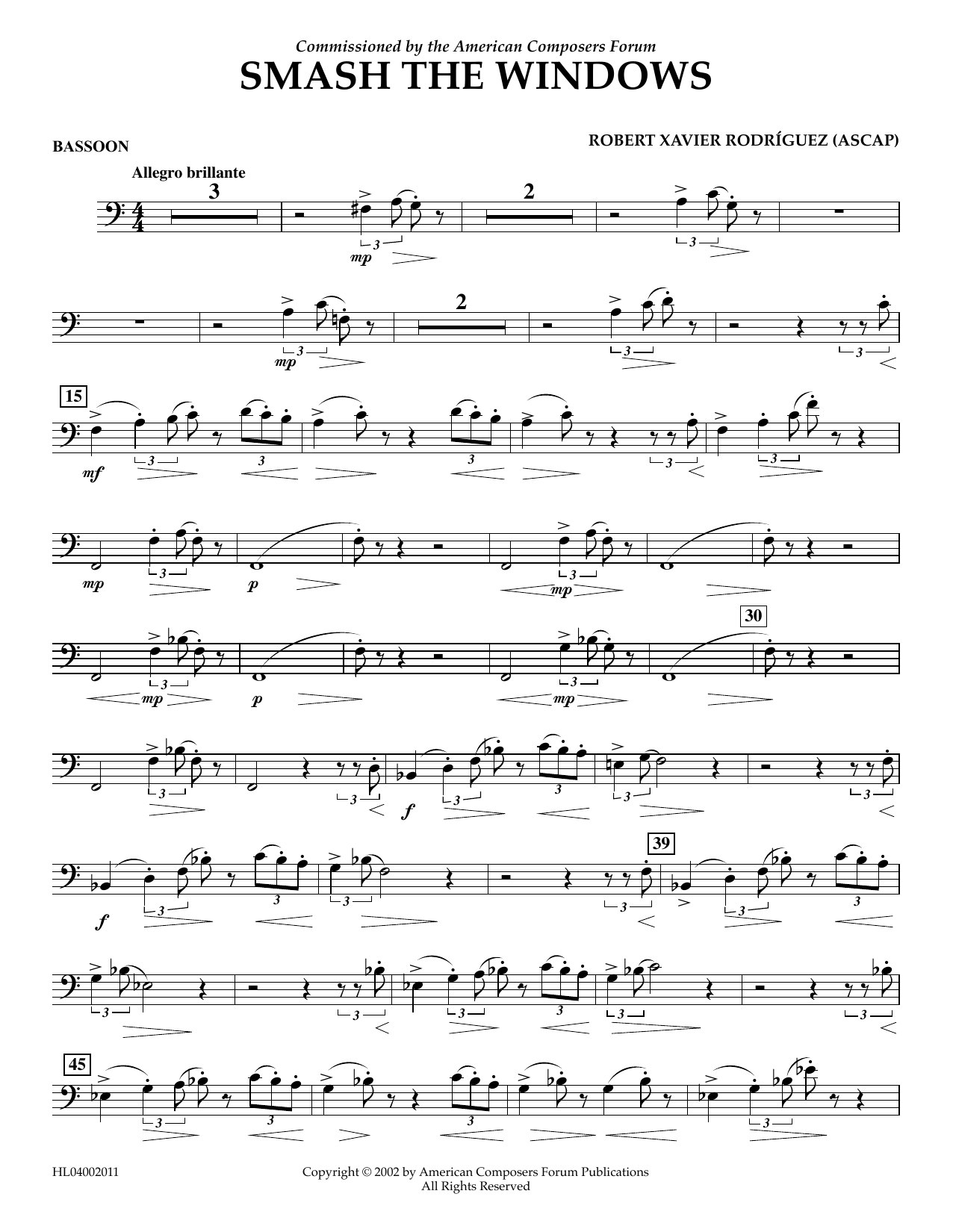 Robert Xavier Rodríguez Smash the Windows - Bassoon sheet music notes and chords arranged for Concert Band