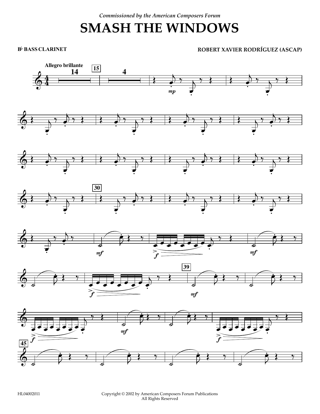 Robert Xavier Rodríguez Smash the Windows - Bb Bass Clarinet sheet music notes and chords arranged for Concert Band