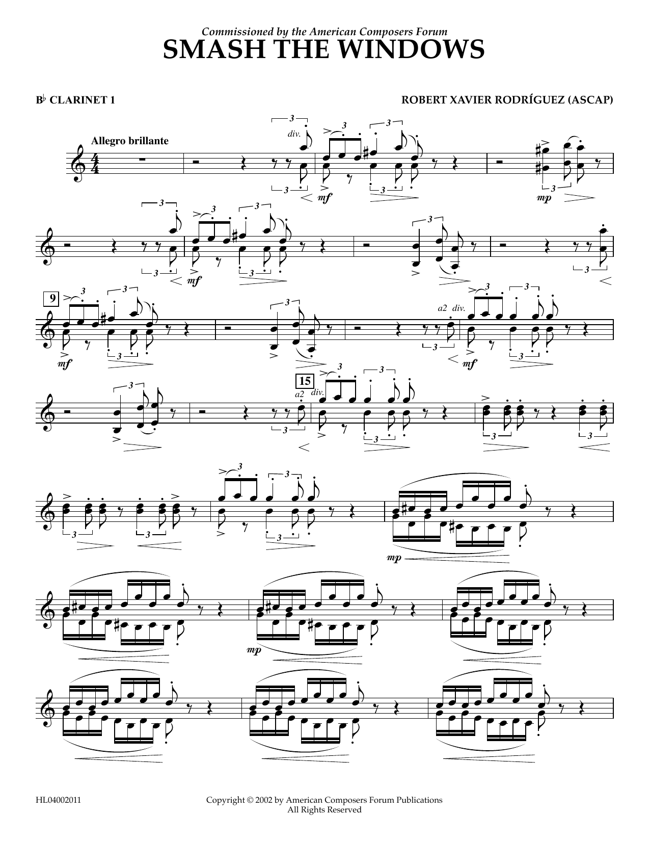 Robert Xavier Rodríguez Smash the Windows - Bb Clarinet 1 sheet music notes and chords arranged for Concert Band