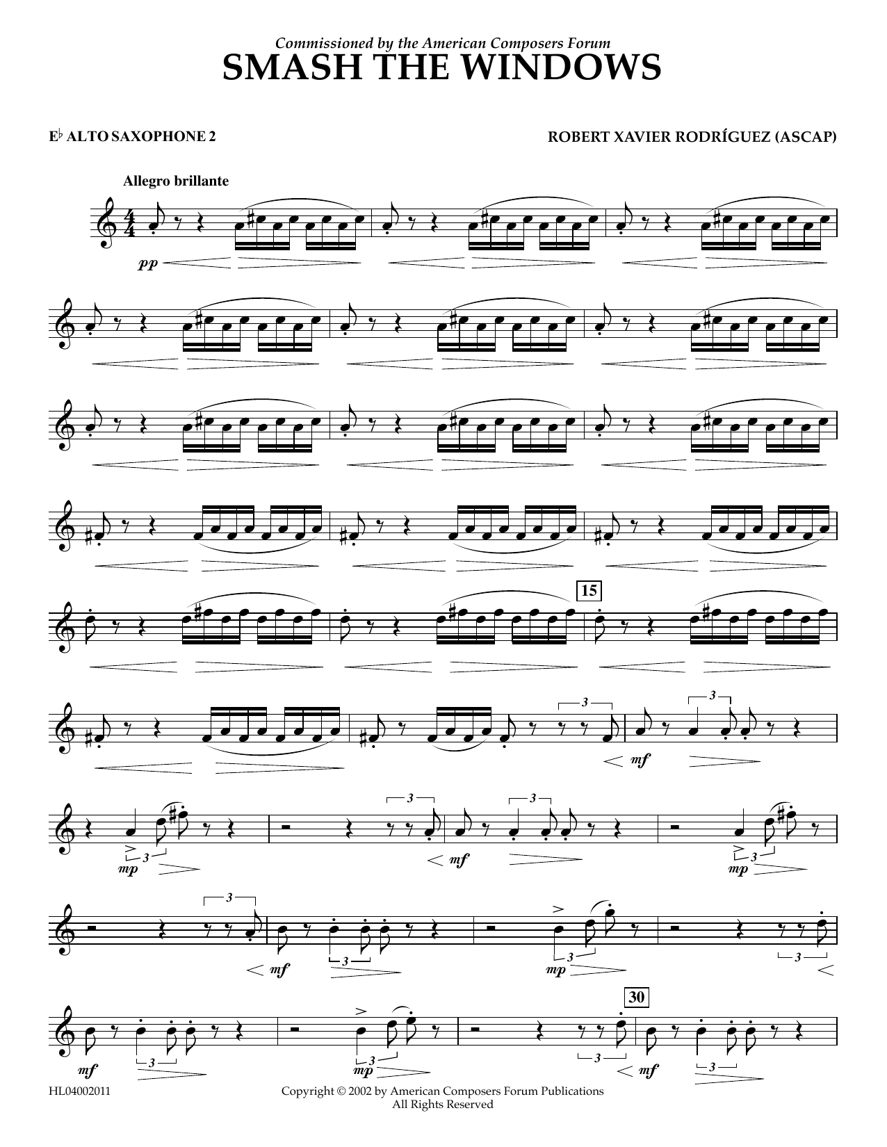 Robert Xavier Rodríguez Smash the Windows - Eb Alto Sax 2 sheet music notes and chords arranged for Concert Band