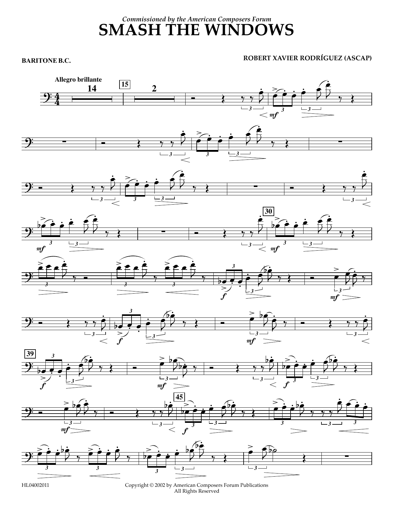 Robert Xavier Rodríguez Smash the Windows - Euphonium in Bass Clef sheet music notes and chords arranged for Concert Band