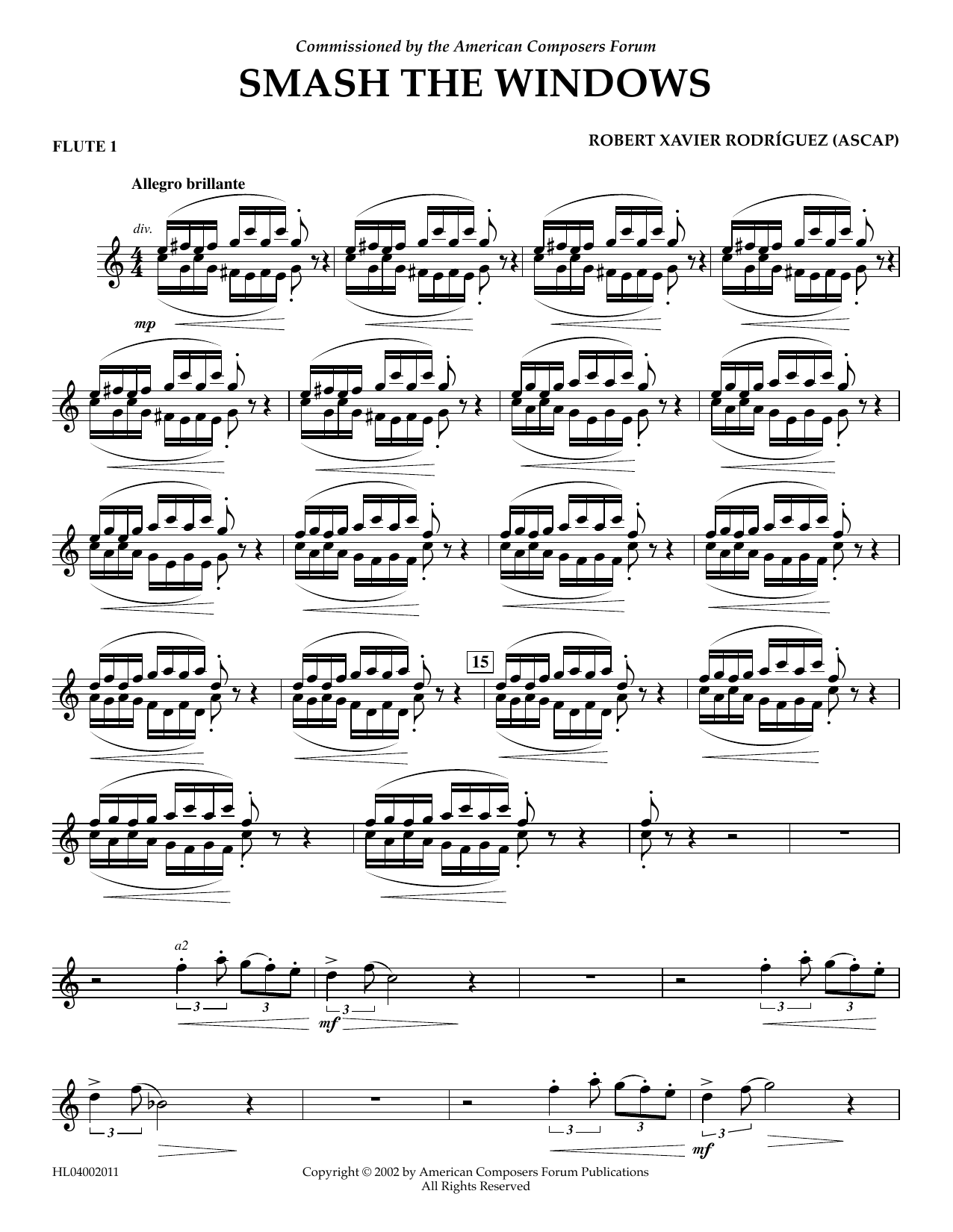 Robert Xavier Rodríguez Smash the Windows - Flute 1 sheet music notes and chords arranged for Concert Band