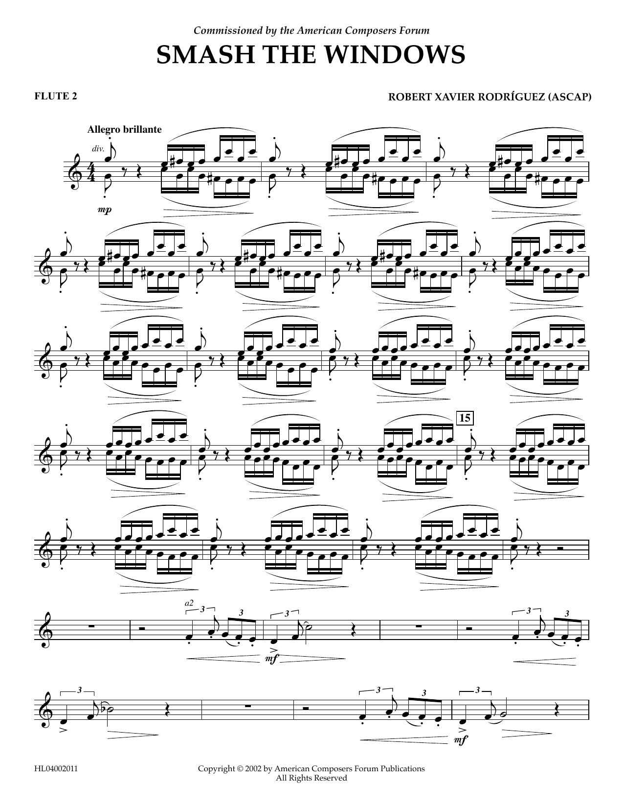 Robert Xavier Rodríguez Smash the Windows - Flute 2 sheet music notes and chords arranged for Concert Band