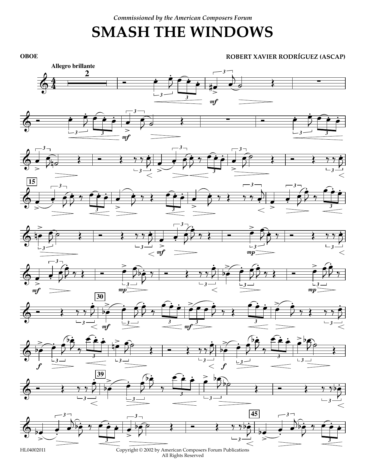Robert Xavier Rodríguez Smash the Windows - Oboe sheet music notes and chords arranged for Concert Band