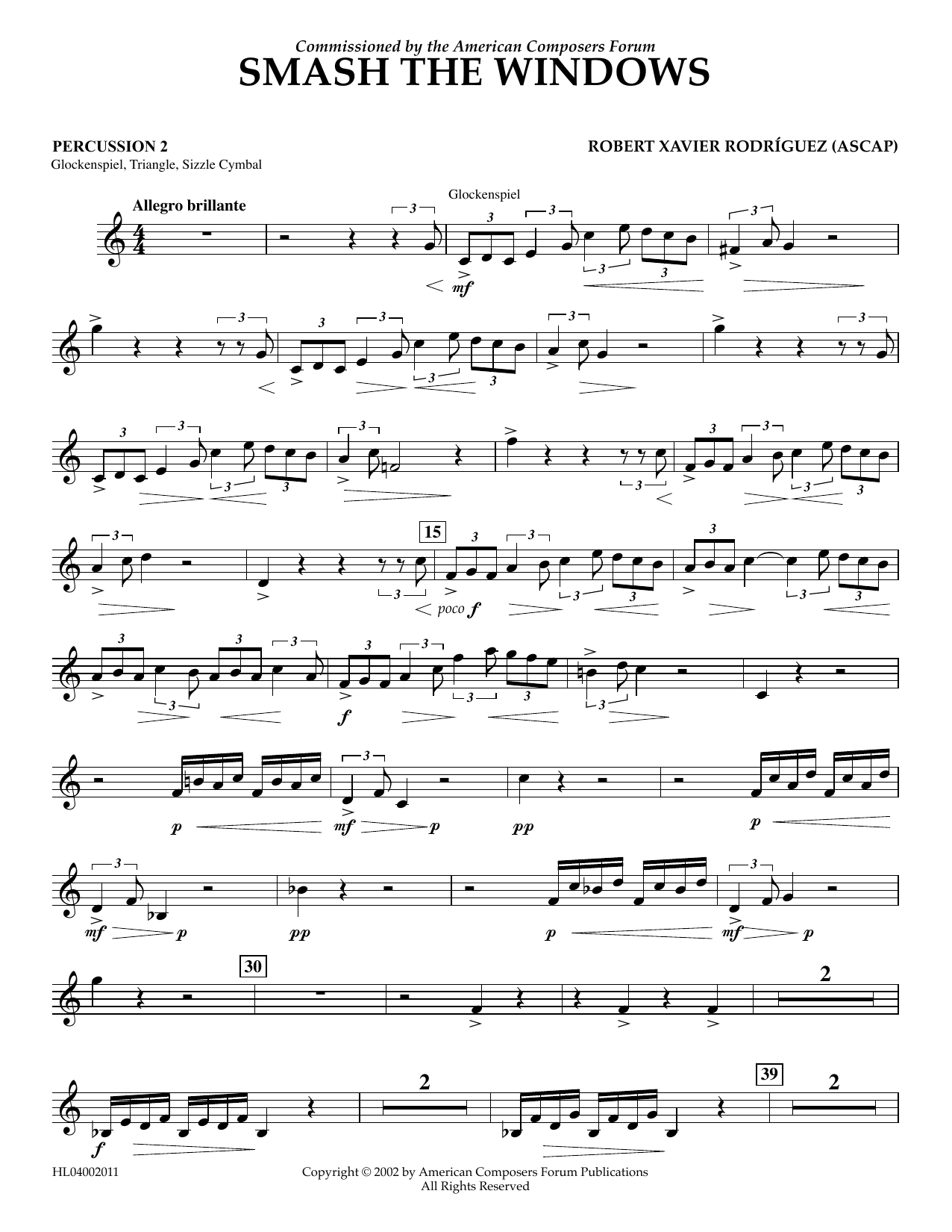 Robert Xavier Rodríguez Smash the Windows - Percussion 2 sheet music notes and chords arranged for Concert Band