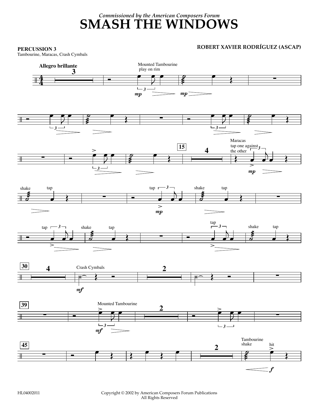 Robert Xavier Rodríguez Smash the Windows - Percussion 3 sheet music notes and chords arranged for Concert Band
