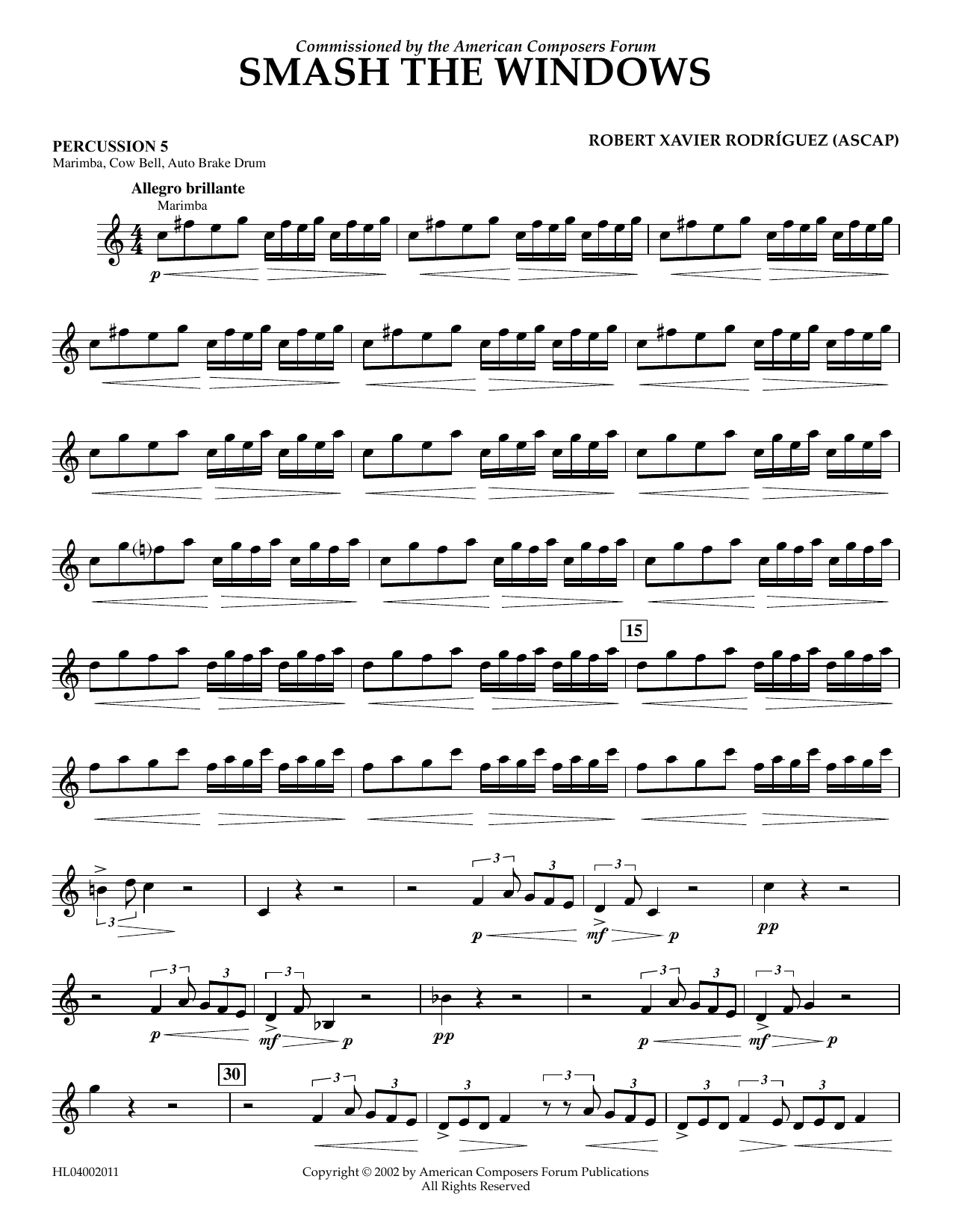 Robert Xavier Rodríguez Smash the Windows - Percussion 5 sheet music notes and chords arranged for Concert Band
