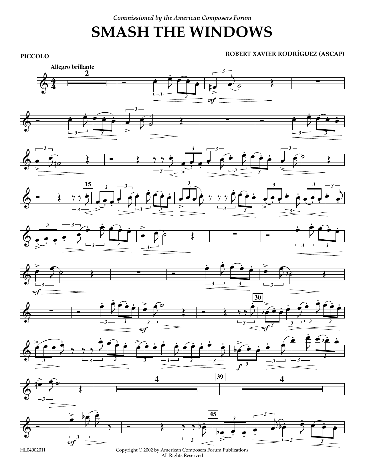 Robert Xavier Rodríguez Smash the Windows - Piccolo sheet music notes and chords arranged for Concert Band