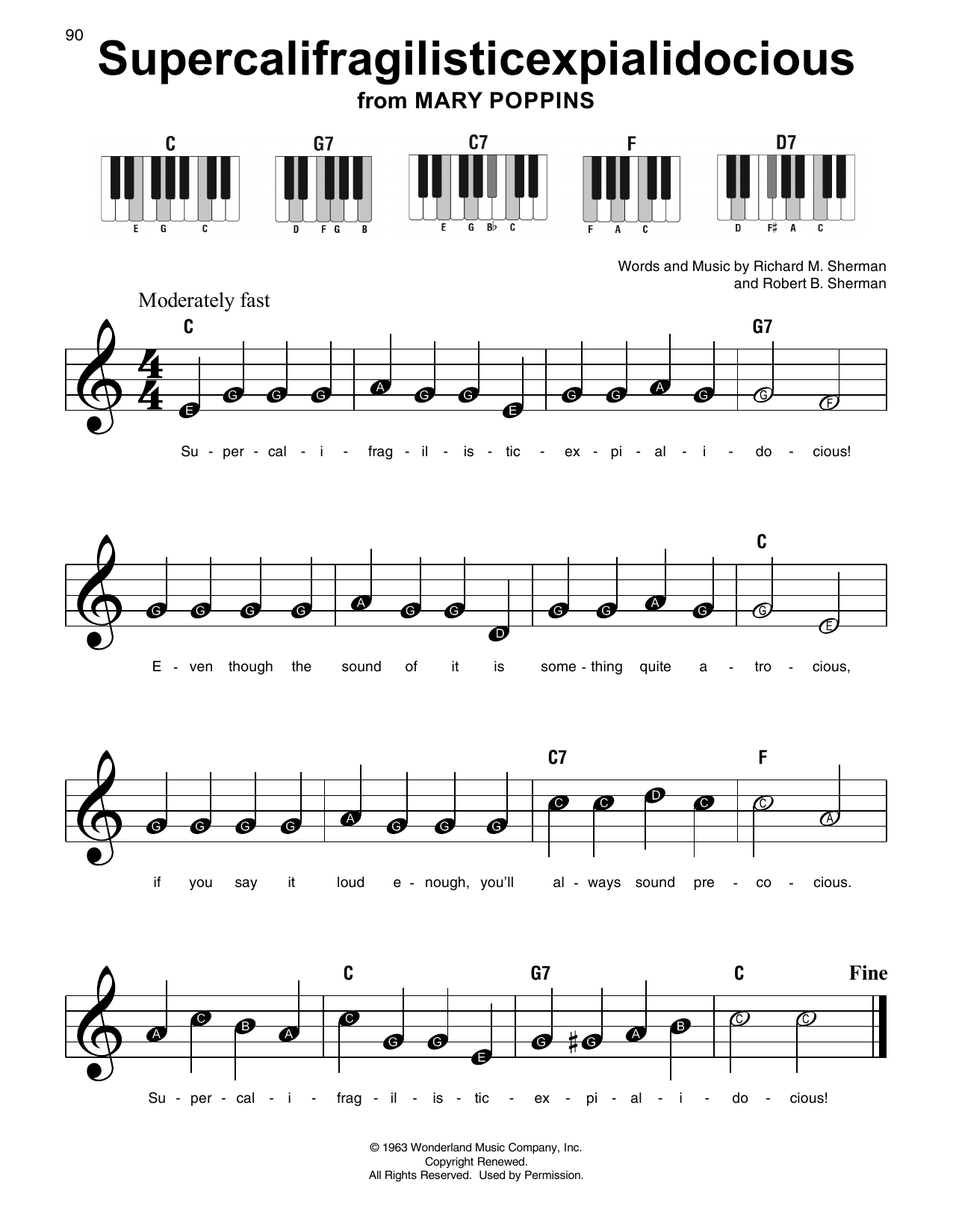 Robert B. Sherman Supercalifragilisticexpialidocious (from Mary Poppins) sheet music notes and chords. Download Printable PDF.