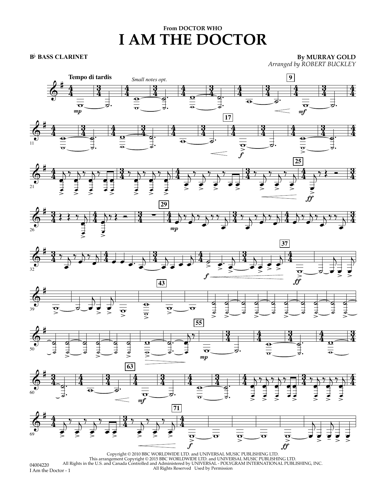 Robert Buckley I Am the Doctor (from Doctor Who) - Bb Bass Clarinet sheet music notes and chords. Download Printable PDF.