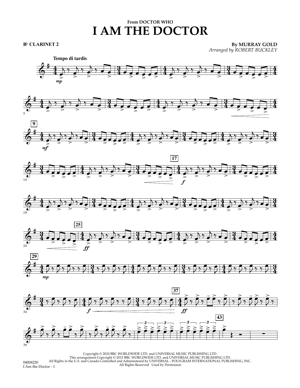 Robert Buckley I Am the Doctor (from Doctor Who) - Bb Clarinet 2 sheet music notes and chords. Download Printable PDF.