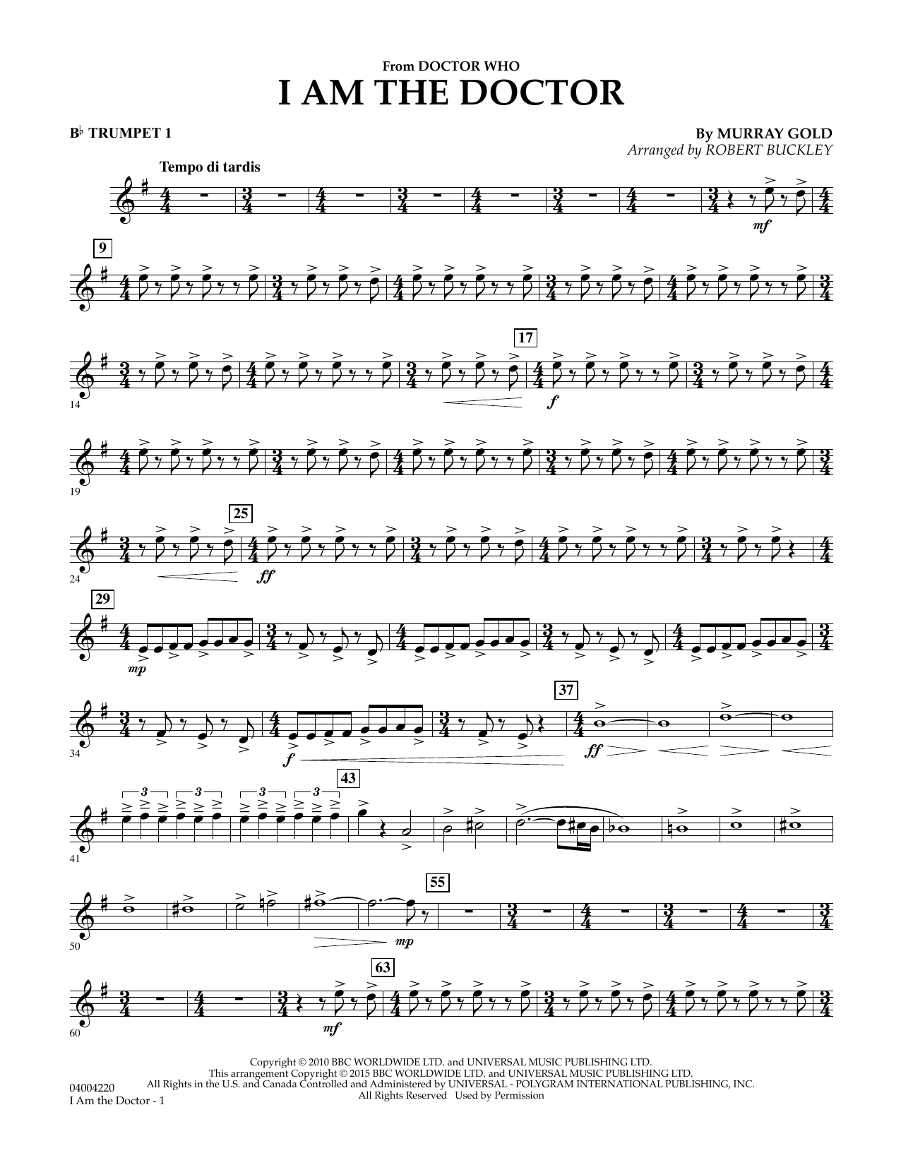 Robert Buckley I Am the Doctor (from Doctor Who) - Bb Trumpet 1 sheet music notes and chords. Download Printable PDF.