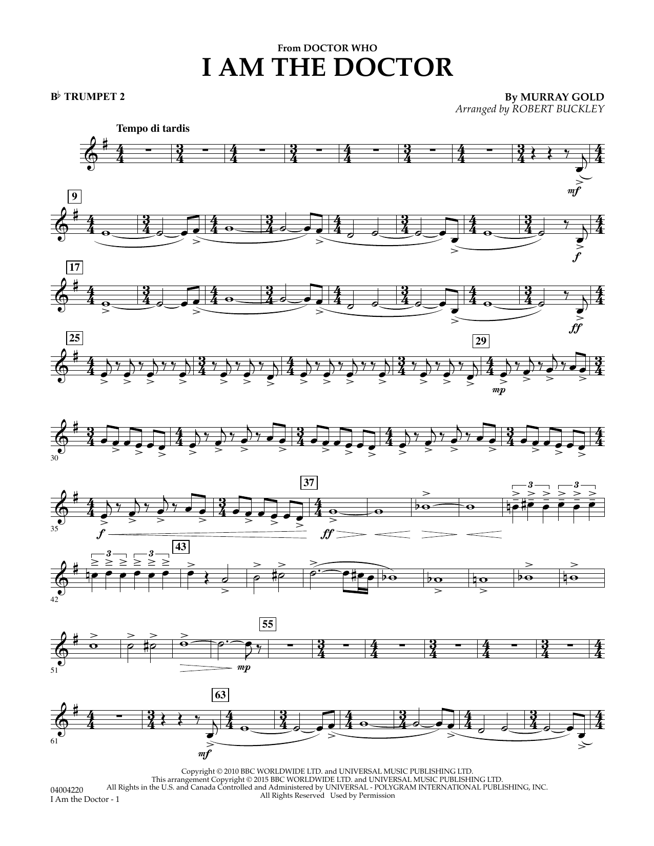 Robert Buckley I Am the Doctor (from Doctor Who) - Bb Trumpet 2 sheet music notes and chords. Download Printable PDF.