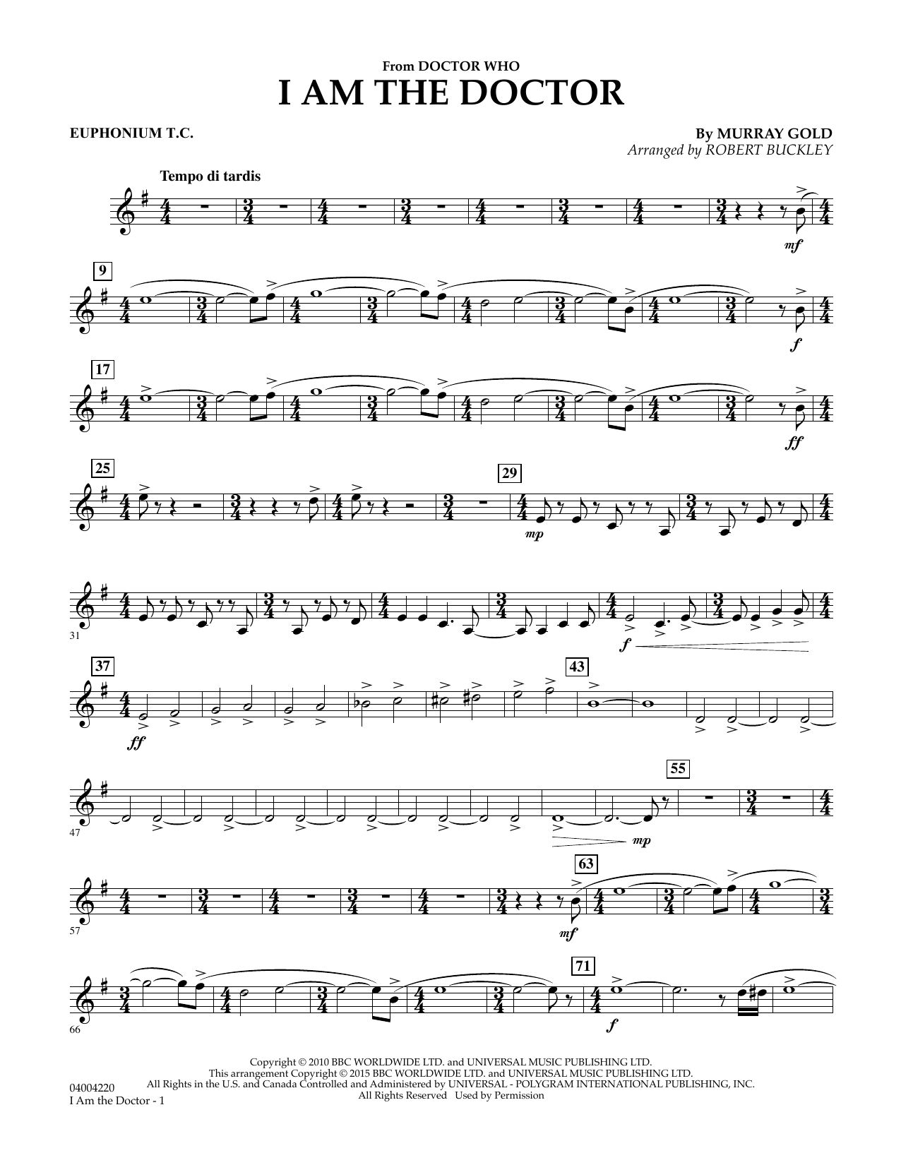 Robert Buckley I Am the Doctor (from Doctor Who) - Euphonium in Treble Clef sheet music notes and chords. Download Printable PDF.