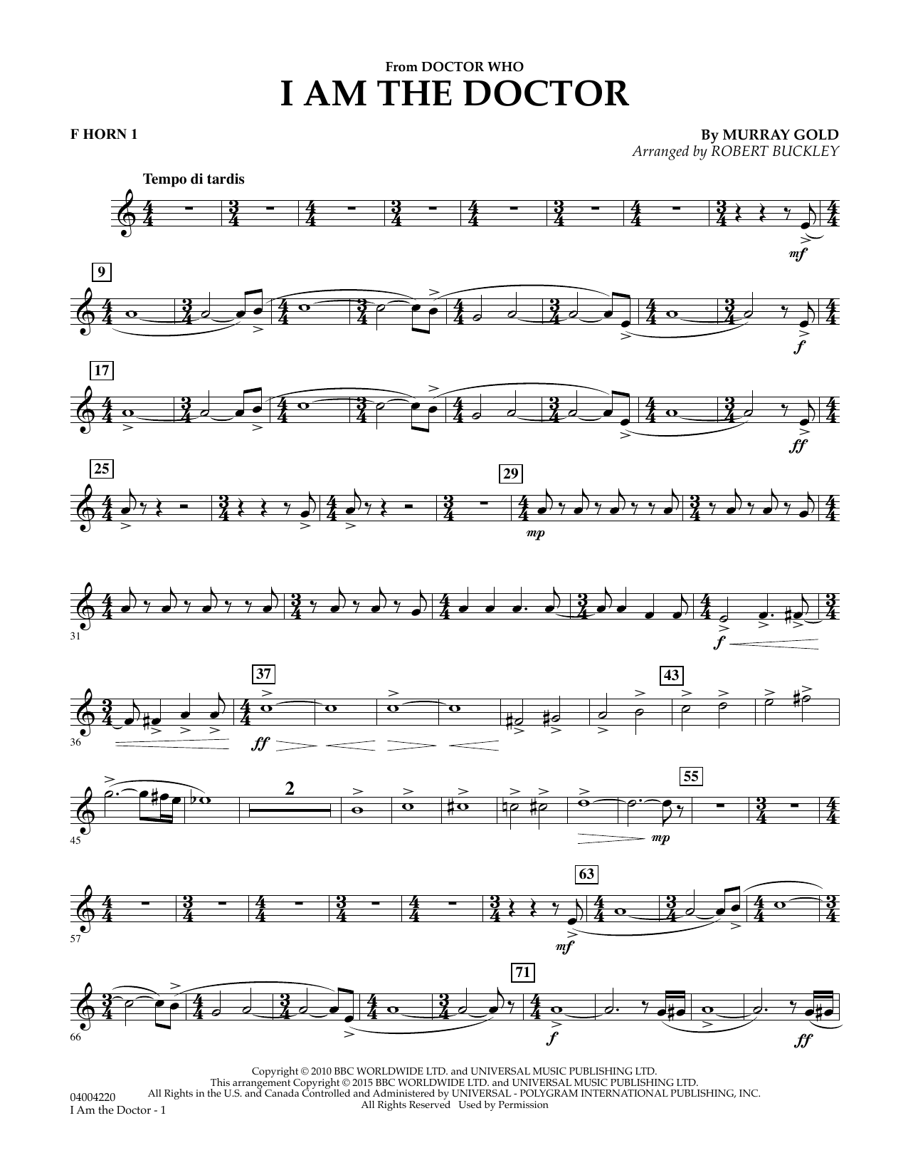 Robert Buckley I Am the Doctor (from Doctor Who) - F Horn 1 sheet music notes and chords. Download Printable PDF.