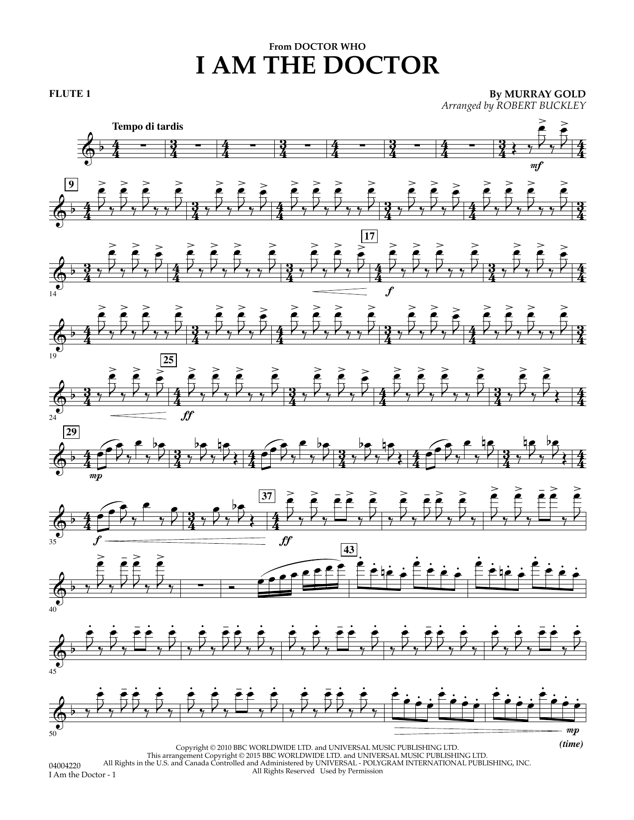 Robert Buckley I Am the Doctor (from Doctor Who) - Flute 1 sheet music notes and chords. Download Printable PDF.