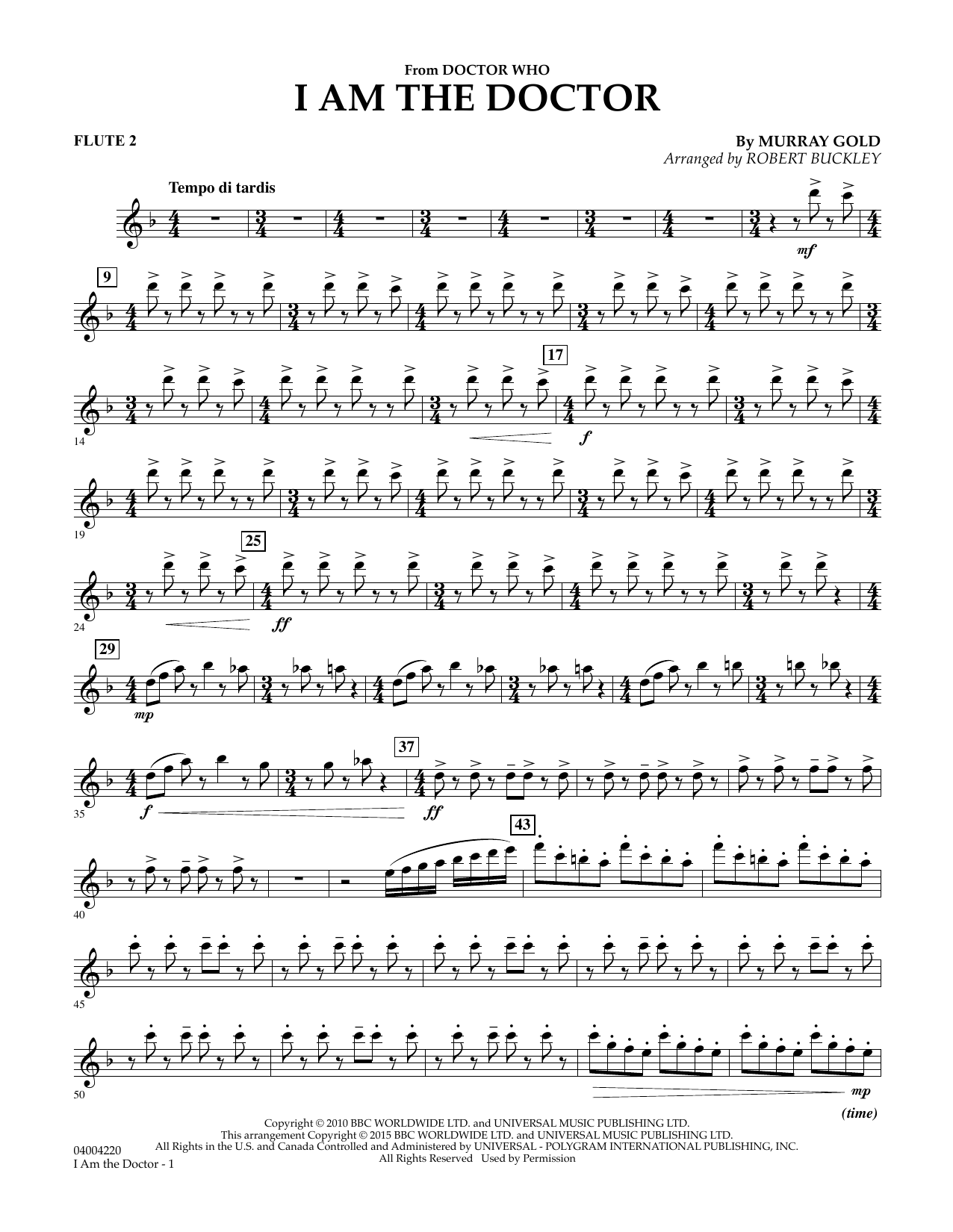 Robert Buckley I Am the Doctor (from Doctor Who) - Flute 2 sheet music notes and chords. Download Printable PDF.