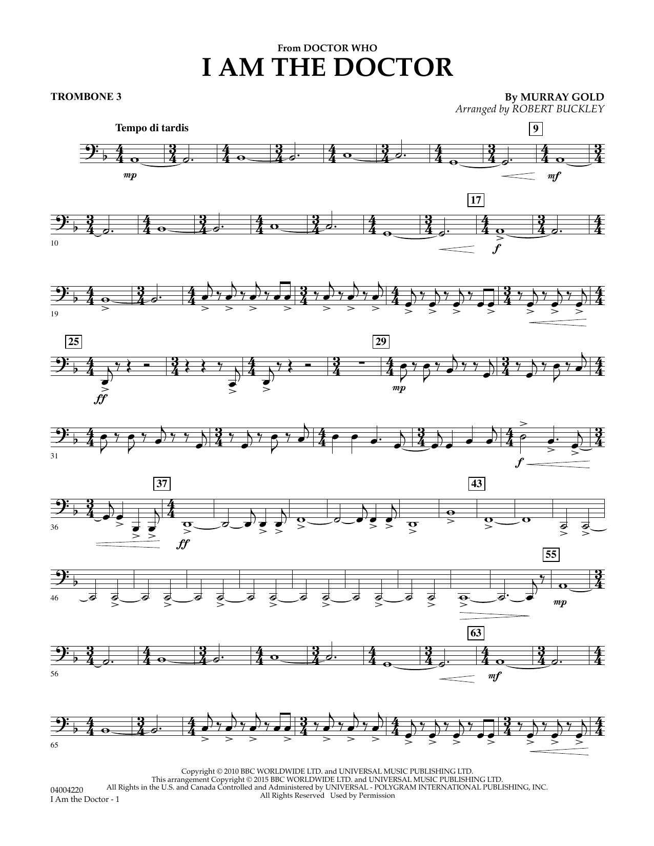 Robert Buckley I Am the Doctor (from Doctor Who) - Trombone 3 sheet music notes and chords. Download Printable PDF.