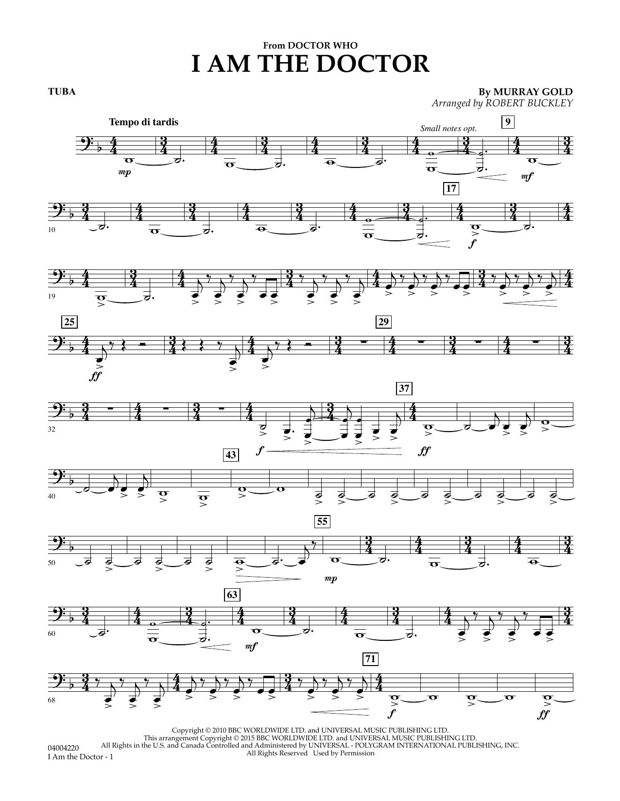 Robert Buckley I Am the Doctor (from Doctor Who) - Tuba sheet music notes and chords. Download Printable PDF.