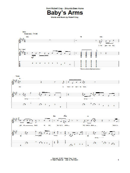 Robert Cray Baby's Arms sheet music notes and chords arranged for Guitar Tab