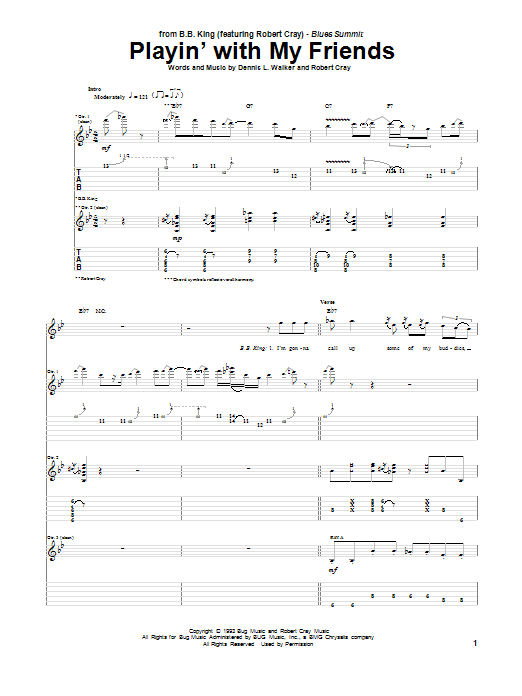 Robert Cray Playin' With My Friends sheet music notes and chords arranged for Guitar Tab